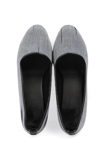 Grey & Black Ikat Block Heels Cruelty Free Leather Ballerinas